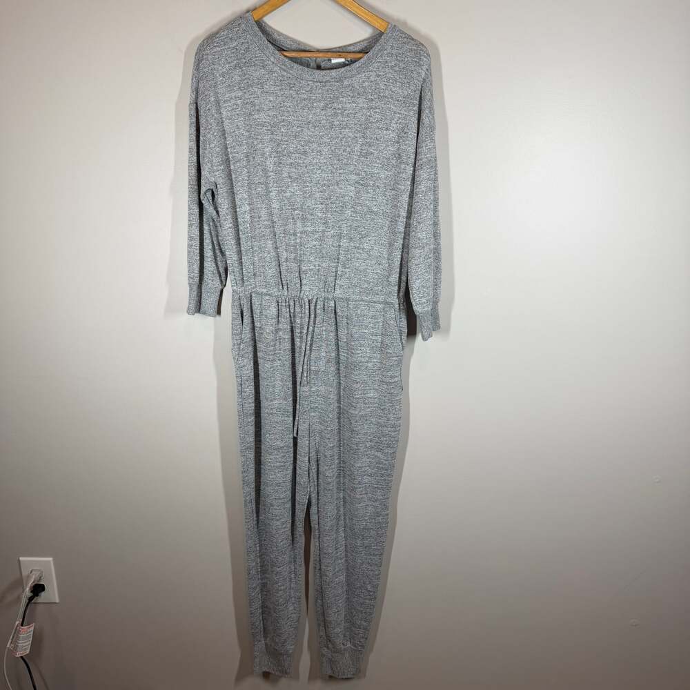 GAP Womens Medium Heather Gray Marled Knit Jumpsuit Long Sleeve Elastic Waist
